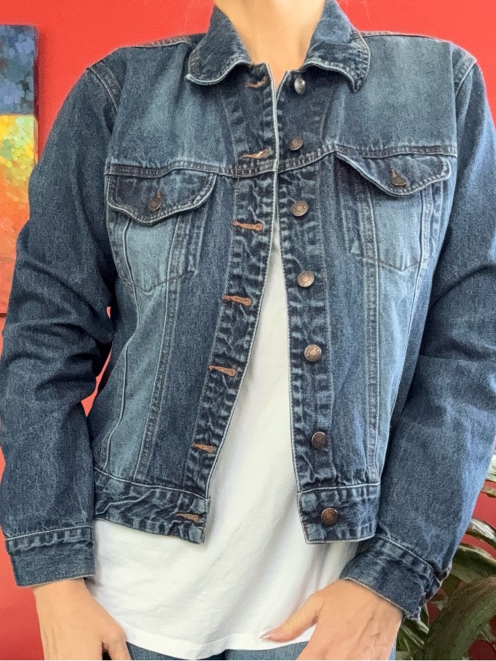 Vintage Y2K Denim Jacket • Fitted Dark Wash Trucker • Size L